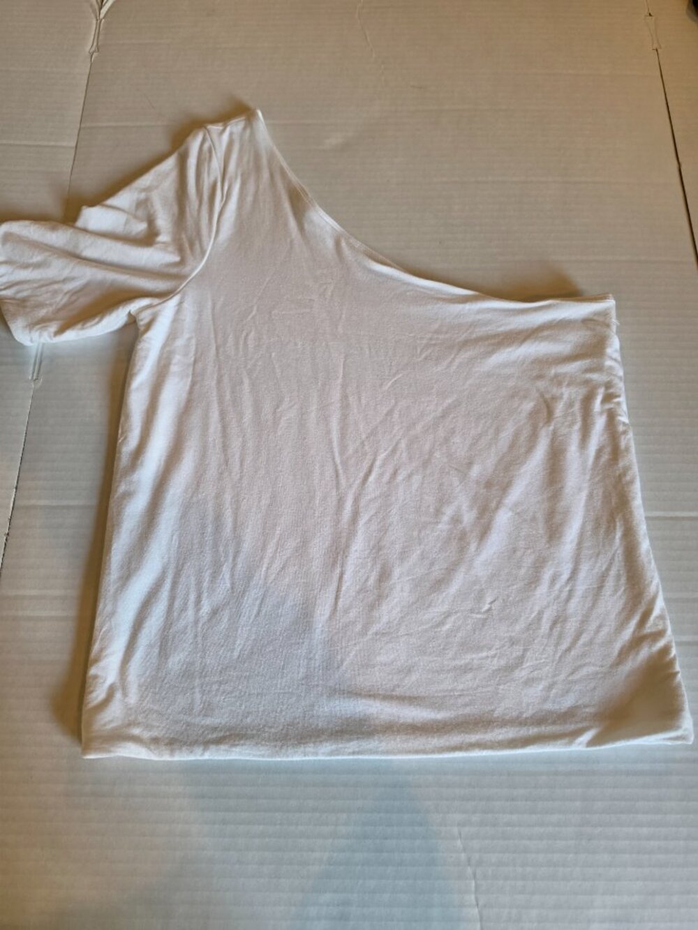 J Crew Form Knit One Shoulder Elbow-Sleeve White T-Shirt Size Large - Picture 6 of 9